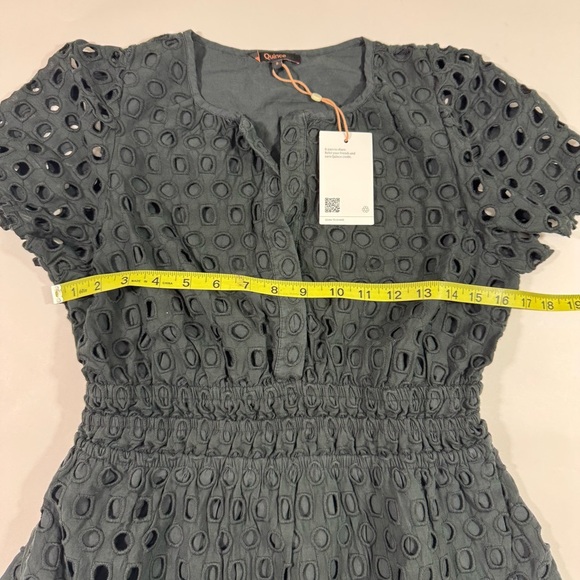 New Quince Organic Cotton Eyelet Mini Tiered Dress Black - Picture 7 of 8